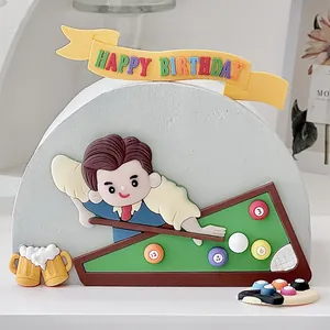 Set decorazioni per torta a tema biliardo per compleanno uomo