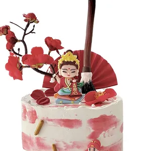 Set de decoración para tarta de erudito chino con flores de ciruelo y pincel