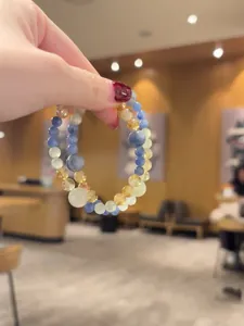 Handmade kyanite and yellow crystal bead bracelet with natural gemstones