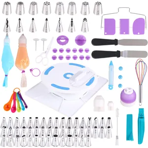 Professional Cake Decorating Kit With Turntable Stainless Steel Piping Nozzles Spatulas Scrapers Baking Supplies DIY Home Baker Tools