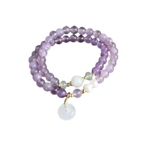 Zweischichtiges Armband aus natürlichem Amethyst mit weißem Anhänger, New Chinese Style.