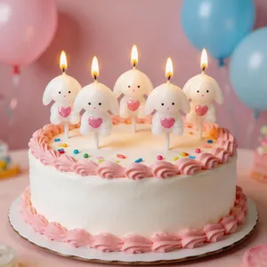5 Pcs Cute Bunny Rabbit Heart Birthday Candles Paraffin Wax Cake Toppers Party Decorations For Girls Pink White Animal Candles