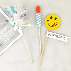 Set di decorazioni per torta di compleanno con faccina sorridente e nappa olografica