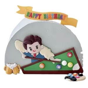 Set decorazione torta tema biliardo per compleanno uomo con striscione colorato