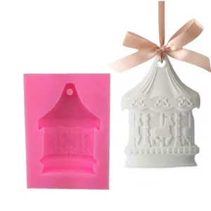Carousel silicone mold for cake decoration and gypsum craft with ribbon ornament