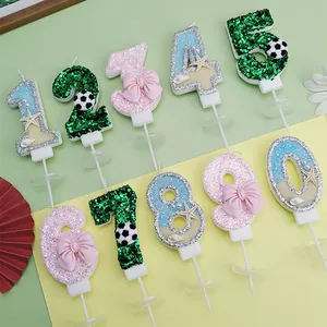 Velas de Cumpleaños Creativas Lazo Fútbol Estrella de Mar Número 0-9 Cera de Parafina con Brillo Decoración de Pasteles