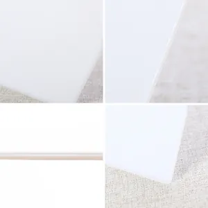 Macro detail shots showing the smooth edges and texture of a white plastic baking scraper.
