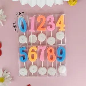 Colorful number 0-9 birthday candles with white anti-drip base trays