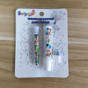 Automatic sprinkle popper cake topper set with birthday candle and colorful confetti