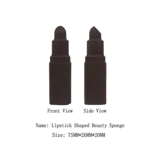 Dettaglio spugnetta trucco a forma di rossetto color cioccolato con dimensioni precise