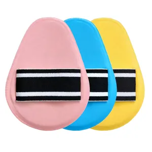 Grote druppelvormige bodylotion applicator puffs in roze, blauw en geel setje