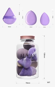 Dimensiones detalladas del set de 16 esponjas de maquillaje con borlas y blender