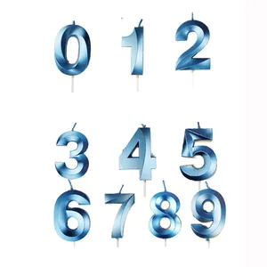 Velas de cumpleaños numéricas azul metálico 0-9 con textura geométrica para tartas