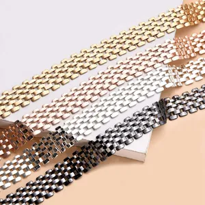 Detailed view of punk hip-hop wide mesh chain necklaces in four metallic colors.