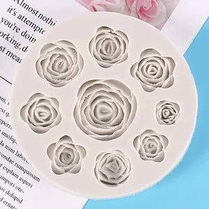 Detail view of multi-size rose flower silicone mold for fondant and chocolate