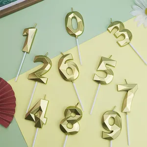 Velas de cumpleaños doradas geométricas 0-9 para la decoración festiva de tartas