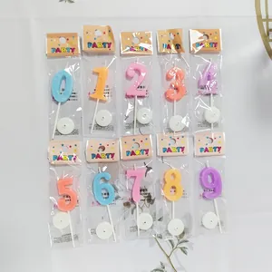 Colorful Macaron Number Birthday Candles With Holders 0-9 Paraffin Cake Toppers For Party Celebration Baking Cake Decoration