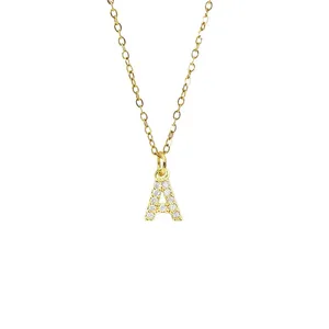 Elegant gold-plated dainty necklace featuring a sparkling CZ-pave letter A pendant