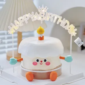 Happy Birthday LED Cake Topper Glowing Alphabet Letter Lamp Plastic Light Sign For Birthday Party Cake Decoration Warm Light
