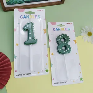 Velas de cumpleaños con forma de dinosaurio verde, números 1 y 8 infantiles