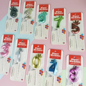 Set de 10 velas de cumpleaños de números con corona para decorar tartas de fiesta