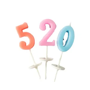 Set of colorful number birthday candles 520 with plastic holders for cake decoration