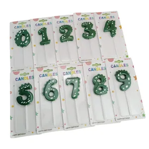 Set completo de velas de cumpleaños dinosaurio verde 0-9 para fiestas infantiles