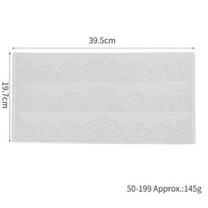 Silicone fondant lace mat for cake decoration with 39.5x19.7cm dimension markings