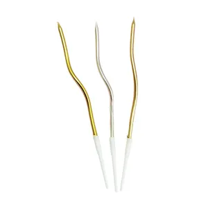 Set of 3 curved metallic birthday candles in gold, silver and rose gold