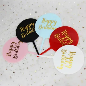 Adornos redondos para tartas de acrílico dorado 'Happy Birthday' para decoración