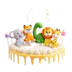Cute cartoon resin animal figurines set for birthday party cake toppers decoration