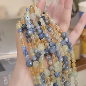 Natural blue kyanite and yellow citrine crystal bead bracelets for DIY jewelry making