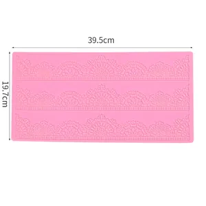 Detailed view of pink silicone fondant lace mat mold with 39.5cm x 19.7cm dimensions
