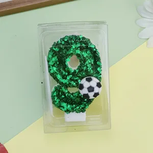 Grüne Glitzer Nummer 9 Fußball Geburtstagskerze für Sportparty Kuchendekoration