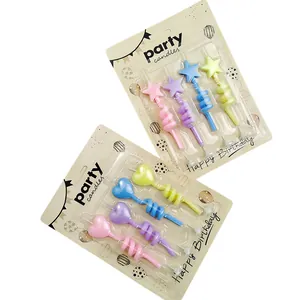 Creative 4-pack spiral party candles featuring colorful heart and star shapes for cakes
