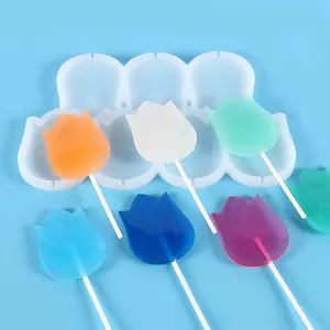 Close-up detail view of tulip-shaped lollipops with a 6-cavity silicone lollipop mold