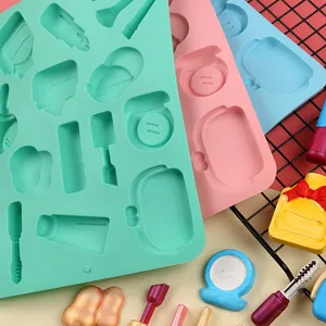 Vista detallada del molde de silicona 3D con formas cosméticas para decorar pasteles