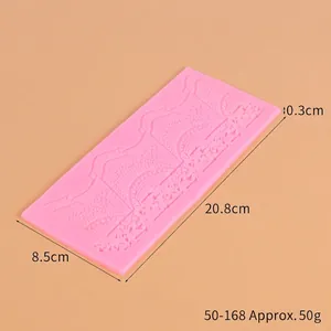 Detail of pink silicone fondant lace mat mold with 20.8x8.5x0.3cm dimensions