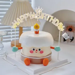 Glowing LED Happy Birthday cake topper with crown design for party celebrations