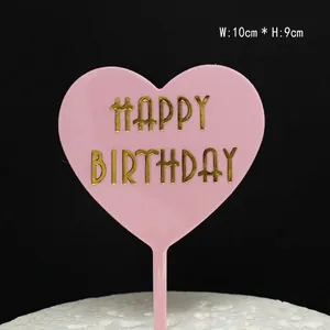 Decoración de pastel Happy Birthday en forma de corazón rosa, 10 cm de ancho y 9 cm