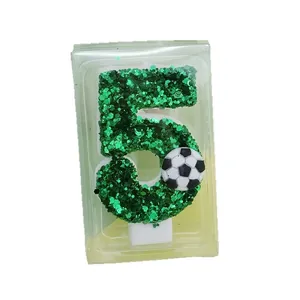 Fußball Nummer 5 Geburtstagskerze mit grünem Glitzer für Party-Kuchen