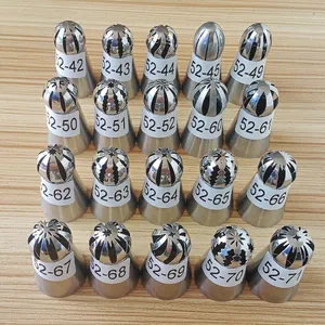 Detailed array of numbered stainless steel Russian ball piping tips for cake decoration