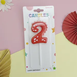 Red dinosaur number 2 candle for children birthday cake decoration
