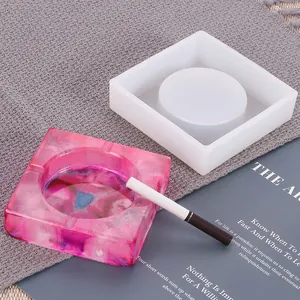 Square silicone mold for DIY resin ashtrays with pink marble finished product example