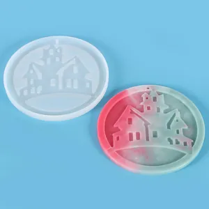 Macro view of circular Halloween haunted house silicone mold for DIY resin and plaster crafts