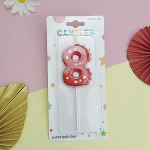 Red dinosaur themed number 8 birthday candle for children party cake decoration