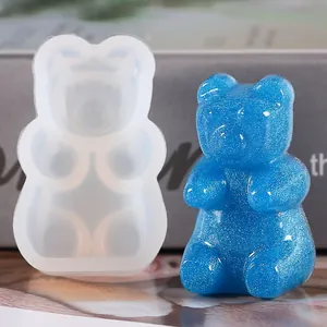 Molde de silicona detallado de osito de gominola y oso de resina azul con purpurina para DIY.