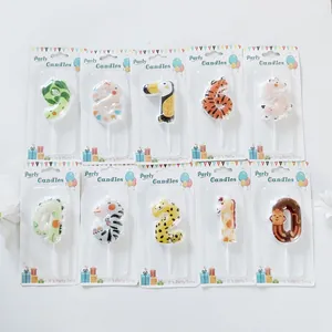 Cartoon Animal Number Birthday Candles Paraffin Wax Giraffe Tiger Zebra Pattern Cake Topper For Kids Party Decoration