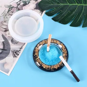 DIY round silicone resin mold for creating custom crystal epoxy ashtrays with gold foil