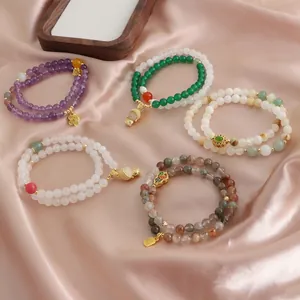 Bracciale a Doppio Giro in Ametista Multitesoro Naturale in Nuovo Stile Cinese per Donna Bracciale di Perline in Quarzo Rutilato Multicolore Con Ciondolo Gioielli Fatti a Mano
